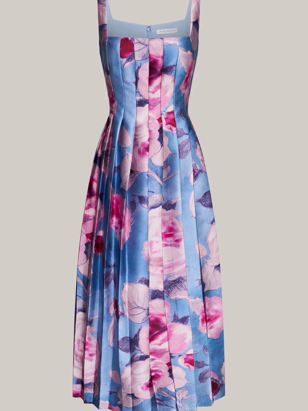Nwt Kay Unger Floral Pink & Blue Midi Dress With Square Neck